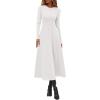 imagePRETTYGARDEN Cocktail Dresses for Women 2025 Elegant Classy Fall Long Sleeve Midi A Line Flowy Modest Winter Party DressWhite