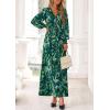 imagePRETTYGARDEN Womens 2025 Fall Wedding Guest Dresses Floral Long Sleeve V Neck Belted Long Flowy Boho Maxi DressFloral Green