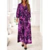 imagePRETTYGARDEN Womens 2025 Fall Wedding Guest Dresses Floral Long Sleeve V Neck Belted Long Flowy Boho Maxi DressFloral Purple