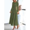 imagePRETTYGARDEN Womens Long Sleeve Maxi Dress V Neck Hollow Out Eyelet A Line Long Flowy 2025 Fall Wedding Guest DressesArmy Green
