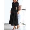 imagePRETTYGARDEN Womens Long Sleeve Maxi Dress V Neck Hollow Out Eyelet A Line Long Flowy 2025 Fall Wedding Guest DressesBlack