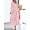 imagePRETTYGARDEN Womens Long Sleeve Maxi Dress V Neck Hollow Out Eyelet A Line Long Flowy 2025 Fall Wedding Guest DressesPink