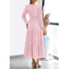 imagePRETTYGARDEN Womens Long Sleeve Maxi Dress V Neck Hollow Out Eyelet A Line Long Flowy 2025 Fall Wedding Guest DressesPink