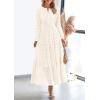 imagePRETTYGARDEN Womens Long Sleeve Maxi Dress V Neck Hollow Out Eyelet A Line Long Flowy 2025 Fall Wedding Guest DressesWhite