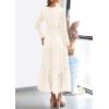 imagePRETTYGARDEN Womens Long Sleeve Maxi Dress V Neck Hollow Out Eyelet A Line Long Flowy 2025 Fall Wedding Guest DressesWhite
