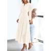 imagePRETTYGARDEN Womens Long Sleeve Maxi Dress V Neck Hollow Out Eyelet A Line Long Flowy 2025 Fall Wedding Guest DressesWhite