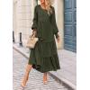 imagePRETTYGARDEN Womens Smocked Maxi Dress 2025 Fall Casual Long Sleeve Swiss Dot Ruffle Long Flowy Wedding Guest DressesArmy Green