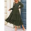 imagePRETTYGARDEN Womens Smocked Maxi Dress 2025 Fall Casual Long Sleeve Swiss Dot Ruffle Long Flowy Wedding Guest DressesArmy Green