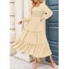imagePRETTYGARDEN Womens Smocked Maxi Dress 2025 Fall Casual Long Sleeve Swiss Dot Ruffle Long Flowy Wedding Guest DressesBeige