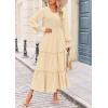imagePRETTYGARDEN Womens Smocked Maxi Dress 2025 Fall Casual Long Sleeve Swiss Dot Ruffle Long Flowy Wedding Guest DressesBeige