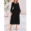imagePRETTYGARDEN Womens Smocked Maxi Dress 2025 Fall Casual Long Sleeve Swiss Dot Ruffle Long Flowy Wedding Guest DressesBlack