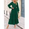 imagePRETTYGARDEN Womens Smocked Maxi Dress 2025 Fall Casual Long Sleeve Swiss Dot Ruffle Long Flowy Wedding Guest DressesDark Green