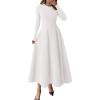 imagePRETTYGARDEN Cocktail Dresses for Women 2025 Elegant Classy Fall Long Sleeve Midi A Line Flowy Modest Winter Party DressWhite