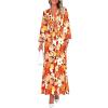 imagePRETTYGARDEN Womens 2025 Fall Wedding Guest Dresses Floral Long Sleeve V Neck Belted Long Flowy Boho Maxi DressFloral Orange