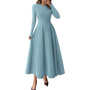 imagePRETTYGARDEN Cocktail Dresses for Women 2025 Elegant Classy Fall Long Sleeve Midi A Line Flowy Modest Winter Party DressGrey Green