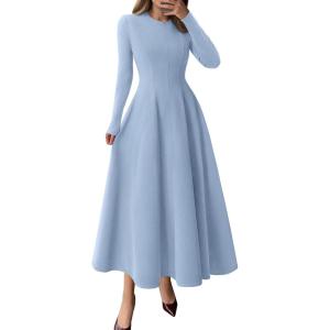 imagePRETTYGARDEN Cocktail Dresses for Women 2025 Elegant Classy Fall Long Sleeve Midi A Line Flowy Modest Winter Party DressLight Blue