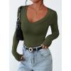 imagePRETTYGARDEN Long Sleeve Shirts for Women 2025 Fall Fashion V Neck Going Out Tops Slim Fit Basic Tees Y2K ClothesArmy Green