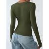 imagePRETTYGARDEN Long Sleeve Shirts for Women 2025 Fall Fashion V Neck Going Out Tops Slim Fit Basic Tees Y2K ClothesArmy Green