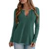 imagePRETTYGARDEN Long Sleeve Shirts for Women 2025 Fall V Neck Waffle Basic Tee Dressy Casual Winter Blouses Knit Tunic TopsGreen