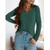 imagePRETTYGARDEN Long Sleeve Shirts for Women 2025 Fall V Neck Waffle Basic Tee Dressy Casual Winter Blouses Knit Tunic TopsGreen