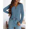 imagePRETTYGARDEN Long Sleeve Shirts for Women 2025 Fall V Neck Waffle Basic Tee Dressy Casual Winter Blouses Knit Tunic TopsGrey Blue