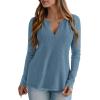 imagePRETTYGARDEN Long Sleeve Shirts for Women 2025 Fall V Neck Waffle Basic Tee Dressy Casual Winter Blouses Knit Tunic TopsGrey Blue