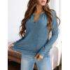 imagePRETTYGARDEN Long Sleeve Shirts for Women 2025 Fall V Neck Waffle Basic Tee Dressy Casual Winter Blouses Knit Tunic TopsGrey Blue