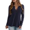 imagePRETTYGARDEN Long Sleeve Shirts for Women 2025 Fall V Neck Waffle Basic Tee Dressy Casual Winter Blouses Knit Tunic TopsNavy Blue