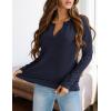 imagePRETTYGARDEN Long Sleeve Shirts for Women 2025 Fall V Neck Waffle Basic Tee Dressy Casual Winter Blouses Knit Tunic TopsNavy Blue