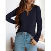 imagePRETTYGARDEN Long Sleeve Shirts for Women 2025 Fall V Neck Waffle Basic Tee Dressy Casual Winter Blouses Knit Tunic TopsNavy Blue