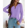 imagePRETTYGARDEN Long Sleeve Shirts for Women 2025 Fall V Neck Waffle Basic Tee Dressy Casual Winter Blouses Knit Tunic TopsPurple