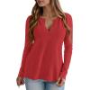 imagePRETTYGARDEN Long Sleeve Shirts for Women 2025 Fall V Neck Waffle Basic Tee Dressy Casual Winter Blouses Knit Tunic TopsRed