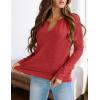 imagePRETTYGARDEN Long Sleeve Shirts for Women 2025 Fall V Neck Waffle Basic Tee Dressy Casual Winter Blouses Knit Tunic TopsRed