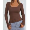 imagePRETTYGARDEN Long Sleeve Shirts for Women Fall Clothes 2025 Ribbed Basic Tees Scoop Neck Going Out Tops Fashion ClothingBrown