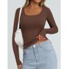 imagePRETTYGARDEN Long Sleeve Shirts for Women Fall Clothes 2025 Ribbed Basic Tees Scoop Neck Going Out Tops Fashion ClothingBrown
