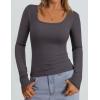 imagePRETTYGARDEN Long Sleeve Shirts for Women Fall Clothes 2025 Ribbed Basic Tees Scoop Neck Going Out Tops Fashion ClothingDark Grey