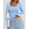 imagePRETTYGARDEN Long Sleeve Shirts for Women Fall Clothes 2025 Ribbed Basic Tees Scoop Neck Going Out Tops Fashion ClothingLight Blue