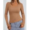 imagePRETTYGARDEN Long Sleeve Shirts for Women Fall Clothes 2025 Ribbed Basic Tees Scoop Neck Going Out Tops Fashion ClothingLight Camel