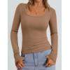 imagePRETTYGARDEN Long Sleeve Shirts for Women Fall Clothes 2025 Ribbed Basic Tees Scoop Neck Going Out Tops Fashion ClothingLight Khaki