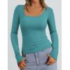 imagePRETTYGARDEN Long Sleeve Shirts for Women Fall Clothes 2025 Ribbed Basic Tees Scoop Neck Going Out Tops Fashion ClothingMalachite Green