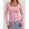 imagePRETTYGARDEN Long Sleeve Shirts for Women Fall Clothes 2025 Ribbed Basic Tees Scoop Neck Going Out Tops Fashion ClothingPink