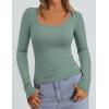 imagePRETTYGARDEN Long Sleeve Shirts for Women Fall Clothes 2025 Ribbed Basic Tees Scoop Neck Going Out Tops Fashion ClothingSage Green