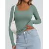 imagePRETTYGARDEN Long Sleeve Shirts for Women Fall Clothes 2025 Ribbed Basic Tees Scoop Neck Going Out Tops Fashion ClothingSage Green