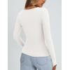 imagePRETTYGARDEN Long Sleeve Shirts for Women Fall Clothes 2025 Ribbed Basic Tees Scoop Neck Going Out Tops Fashion ClothingWhite