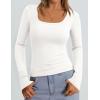 imagePRETTYGARDEN Long Sleeve Shirts for Women Fall Clothes 2025 Ribbed Basic Tees Scoop Neck Going Out Tops Fashion ClothingWhite