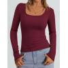 imagePRETTYGARDEN Long Sleeve Shirts for Women Fall Clothes 2025 Ribbed Basic Tees Scoop Neck Going Out Tops Fashion ClothingWine Red