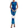 imagePRETTYGARDEN Wedding Guest Dresses for Women 2025 Summer Spring Floral Bodycon Sleeveless Mesh Maxi Long DressGreen Blue Flower
