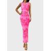 imagePRETTYGARDEN Wedding Guest Dresses for Women 2025 Summer Spring Floral Bodycon Sleeveless Mesh Maxi Long DressLeaves Pink