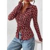 imagePRETTYGARDEN Women Button Down Floral Shirts 2025 Fall Trendy Long Sleeve V Neck Ruched Mesh Boho Blouse Tops Date Outfits01 Dot Burgundy White