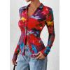 imagePRETTYGARDEN Women Button Down Floral Shirts 2025 Fall Trendy Long Sleeve V Neck Ruched Mesh Boho Blouse Tops Date OutfitsFloral Navy Red